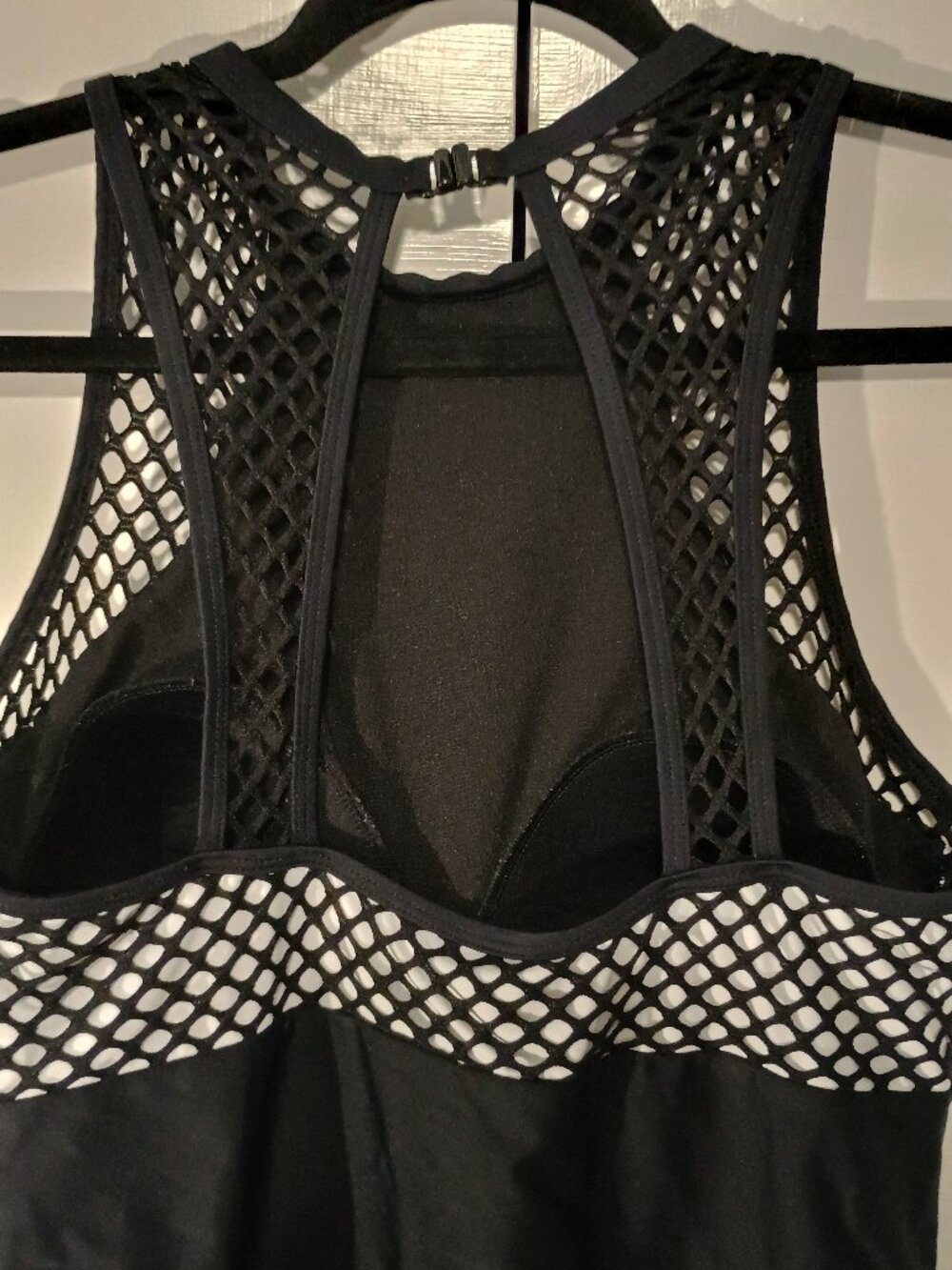 Piha Black Mesh High Neck One Piece Swimsuit Cutout Back Padded Cups Swimwear - Picture 7 of 10